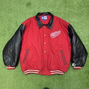 Vintage Detroit Red Wings Starter 90s Leather Jacket Size X-Large